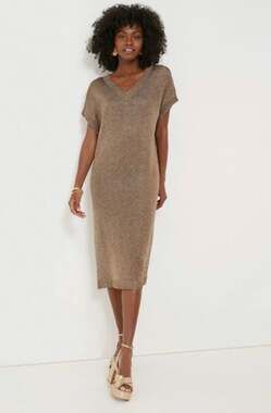 Tuckernuck Bronze Metallic Lurex Funnel Neck Knit Dress